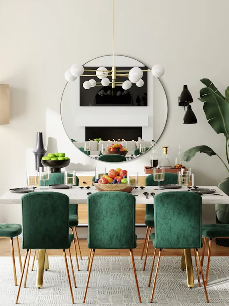Salle à manger contemporaine, table allongée et chaises